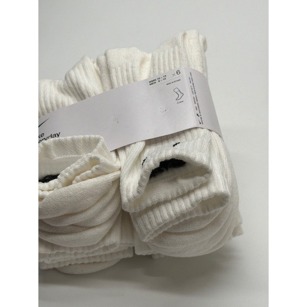 Nike Everyday Cotton Cushioned Crew Socks 6 Pair White Mens 8-12 SX7666-100 NEW - Picture 4 of 4